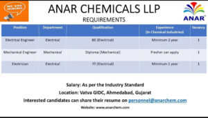 Anar Chemicals Hiring 2025