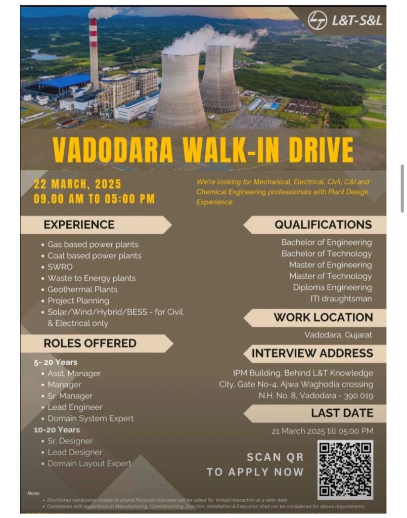 L&T Job Vacancy in Vadodara 2025