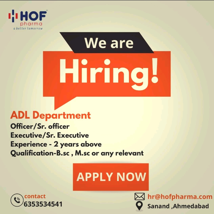 HOF Pharma Job in Ahmedabad 2025