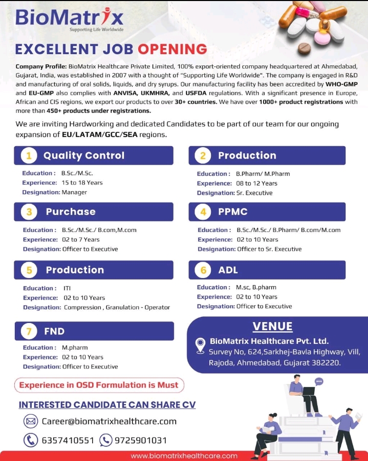 BioMatrix Excellent Job Opening in Ahmedabad