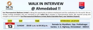 Sun Pharma Walk in Interview 2025