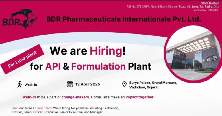 API and Formulation Walk In Interview in BDR Pharma