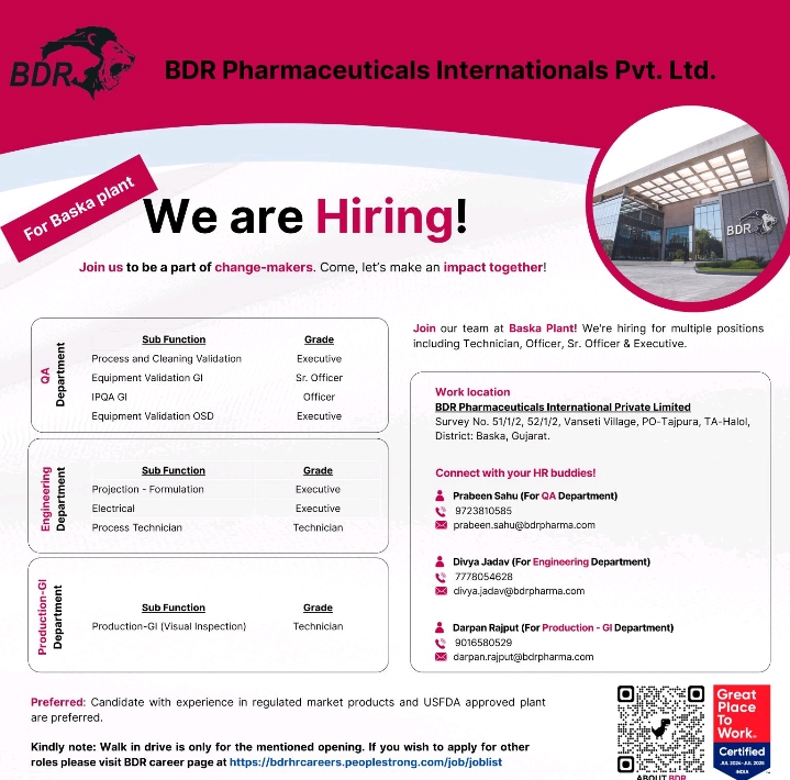 BDR Pharma Baska Hiring 2025