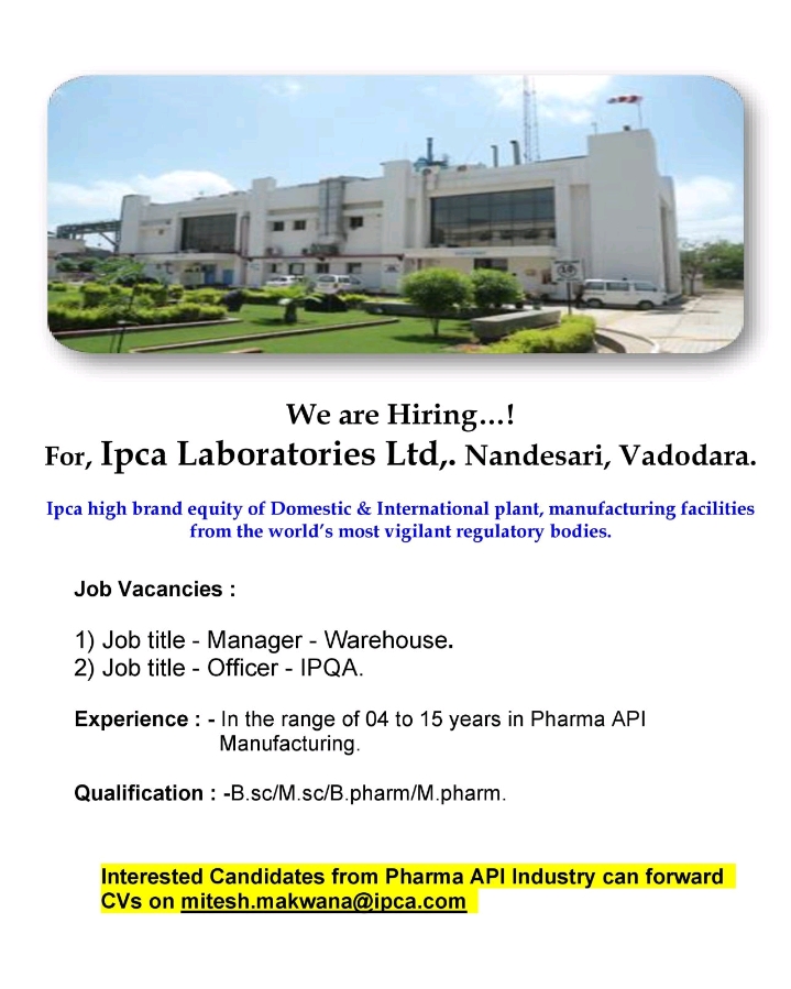 Ipca Laboratories Hiring 2025
