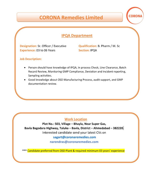Corona Remedies hiring 2025