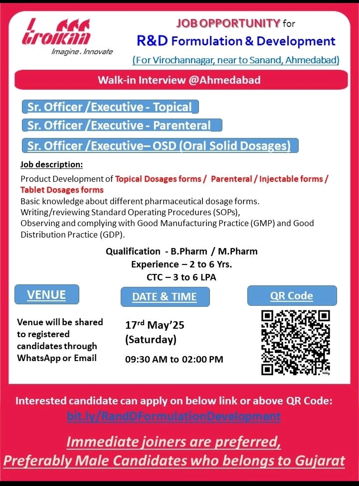 Troikaa Pharma Walk in Interview 2025