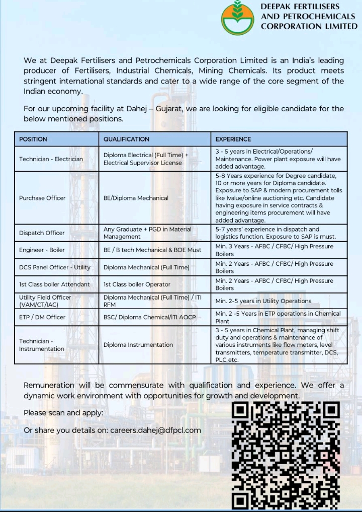 Deepak Fertiliser and Petrochemicals Hiring 2025