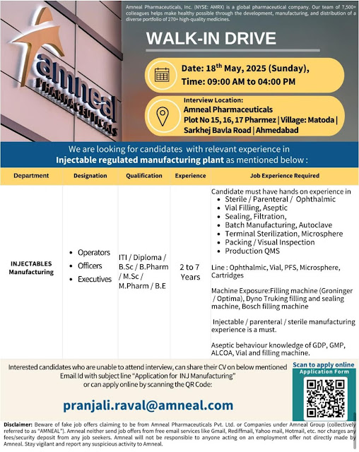 Amneal Pharma Walk In Interview 2025