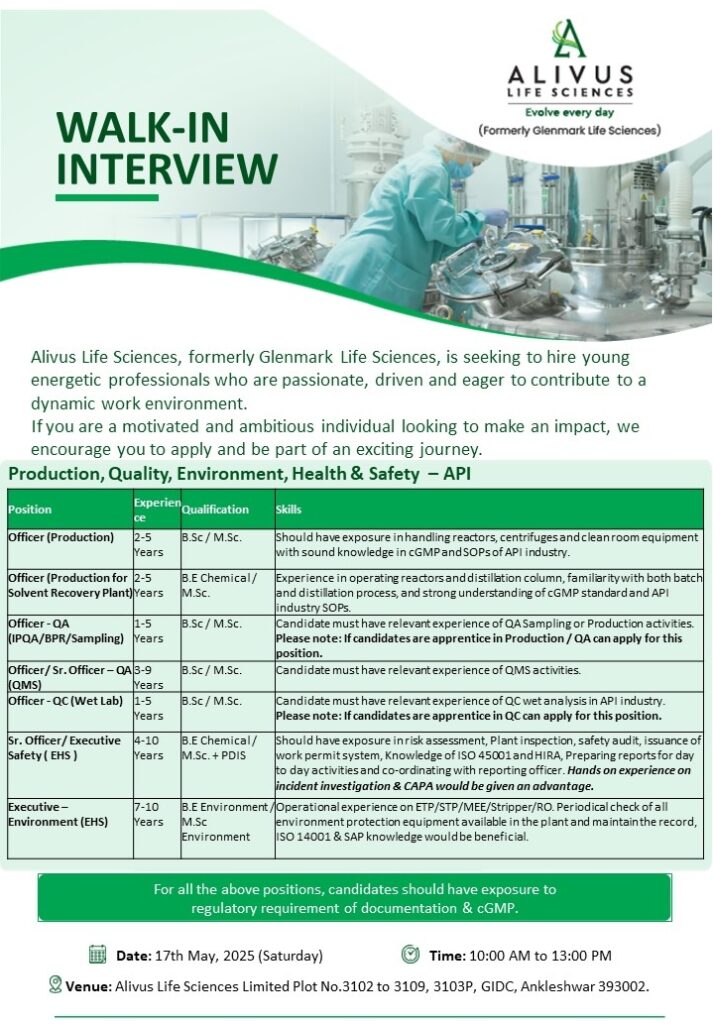 Alivus Life sciences Walk in interview 2025