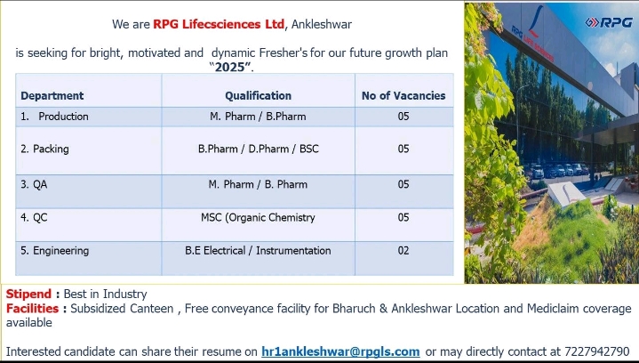 RPG Lifesciences Fresher Vacancy 2025