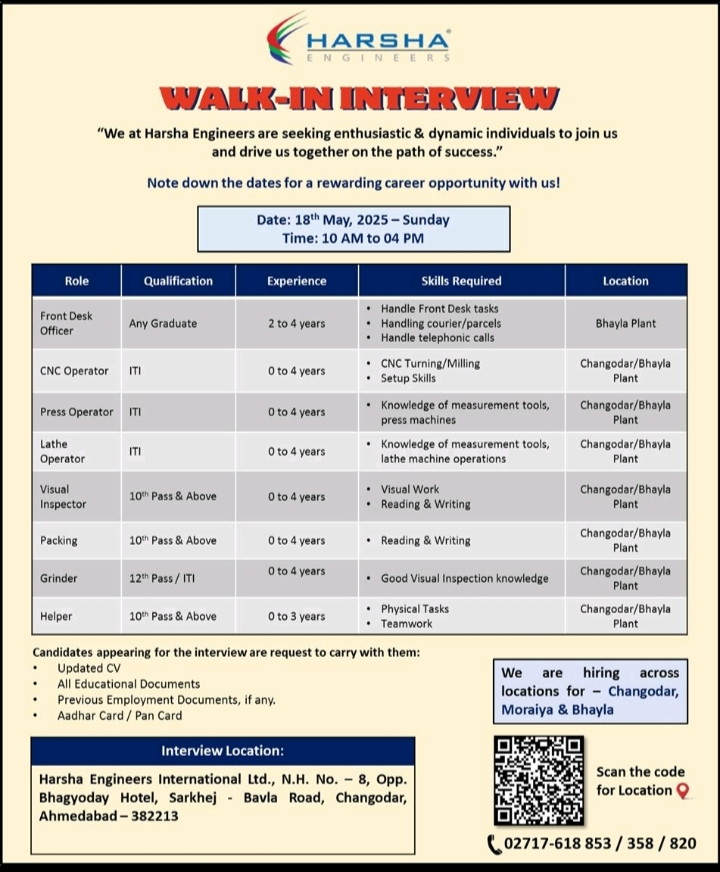 Harsha Engineering walk in interview 2025