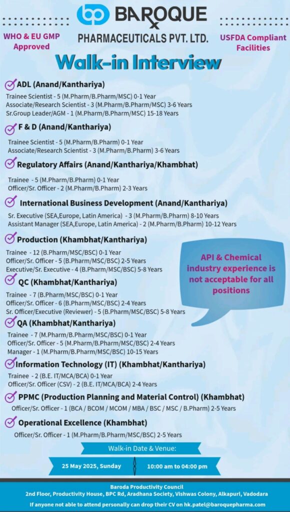 Baroque Pharmaceuticals Walk in interview 2025