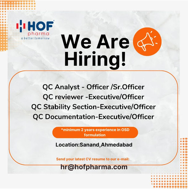 HOF Pharma Latest Hiring 2025