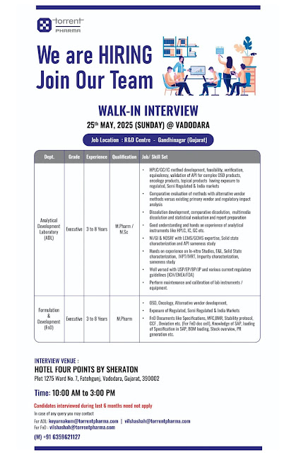 Torrent Pharma Walk In Interview 2025