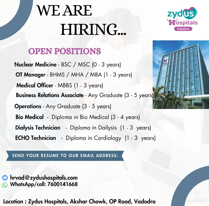 Zydus Hospitals Hiring 2025