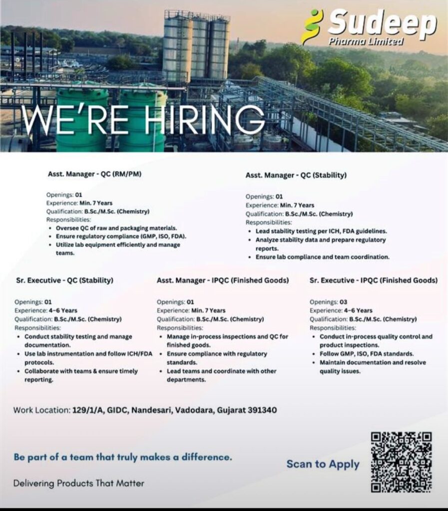 Sudeep Pharma Hiring 2025