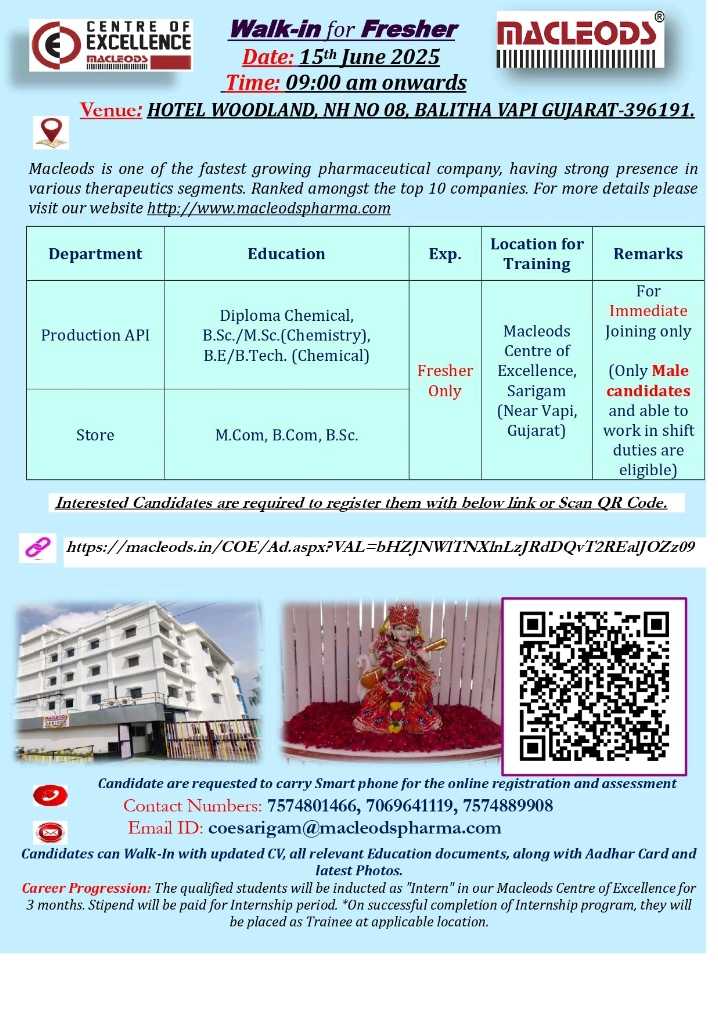 MacLeods Pharma Walk in Interview