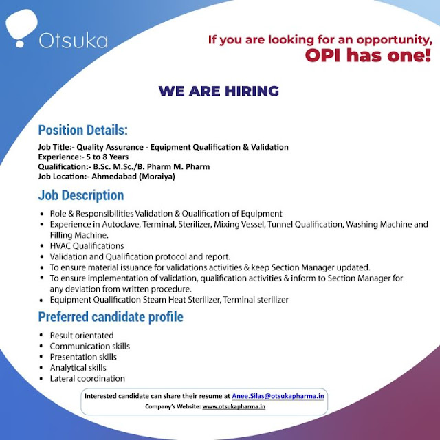 Otsuka Pharma Latest Job 2025