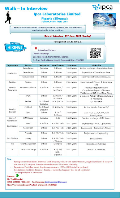 Ipca Laboratories Walk In Interview 2025