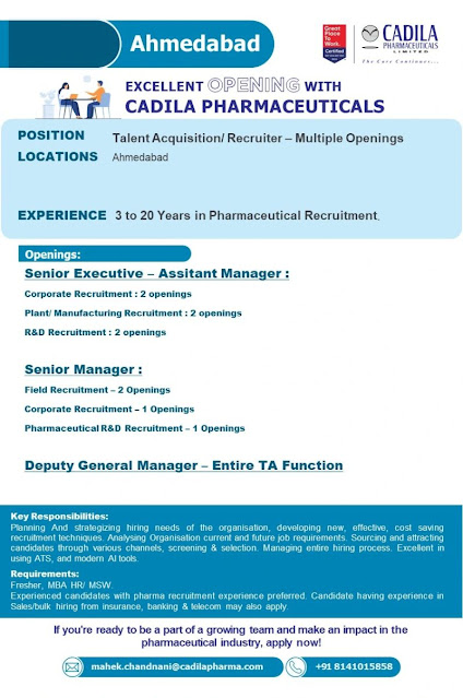 Cadila Pharma Latest job 2025