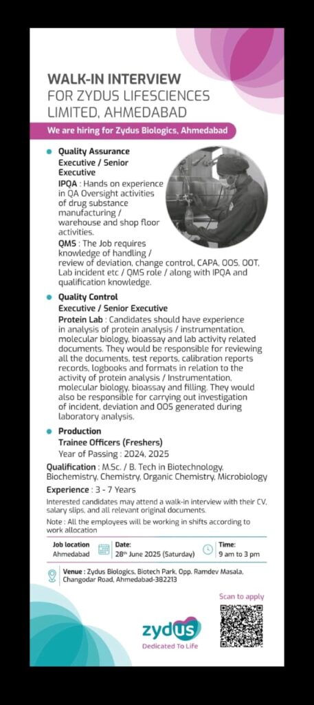 Zydus Walk in interview 2025