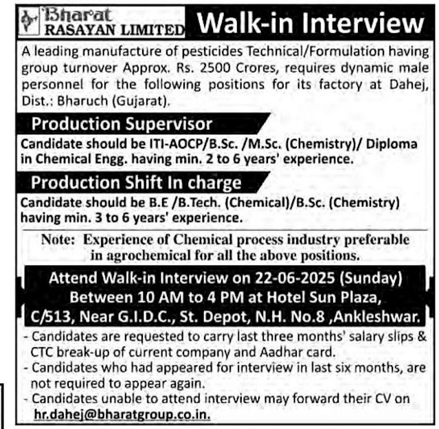 Bharat Rasayan Walk In Interview 2025