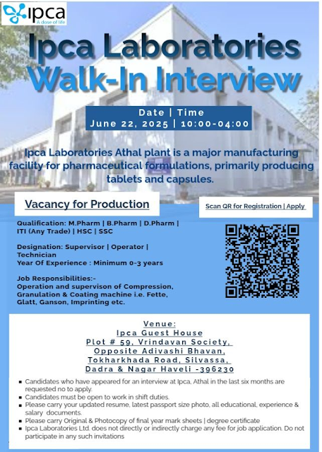 Ipca Laboratories Walk in Interview 2025