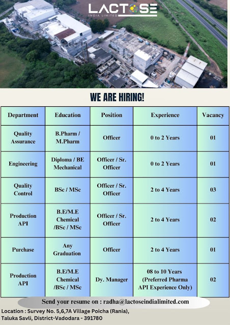 Lactose India Latest Vacancy 2025