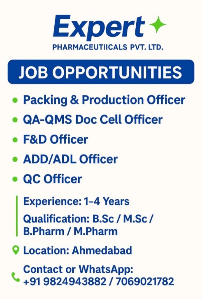 Expert Pharma Latest Hiring 2025
