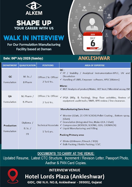 Alkem Laboratories Walk In Interview 2025