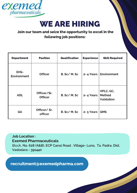 Exemed Pharma Latest Hiring 2025
