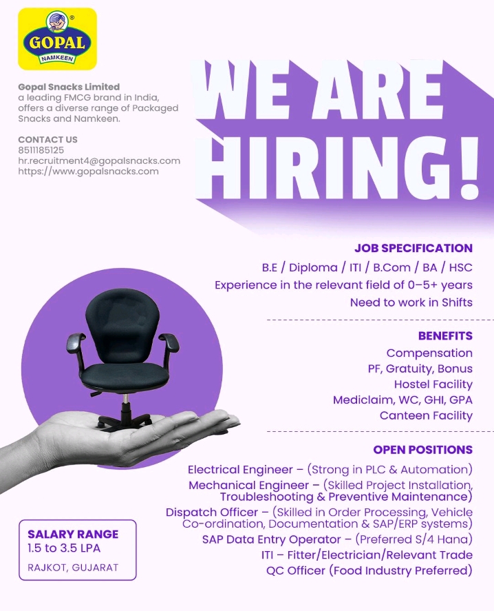 Gopal Snacks Limited Hiring 2025