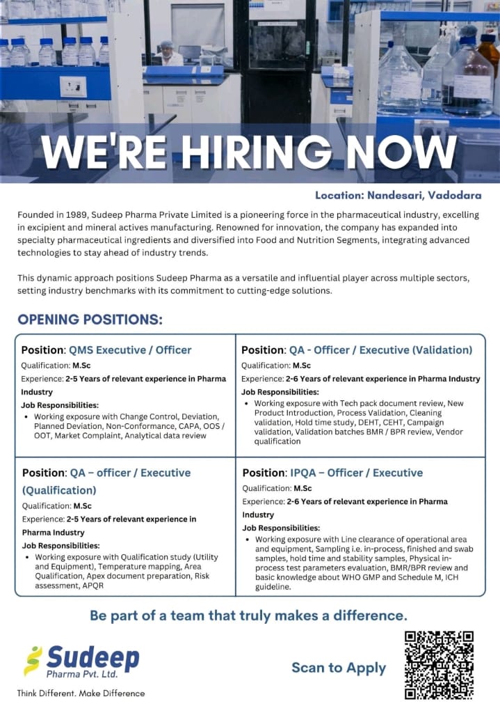 Sudeep Pharma Latest Vacancy 2025