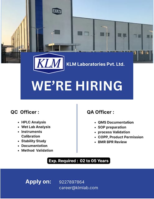 KLM Laboratories Latest Naukri Opening 2025