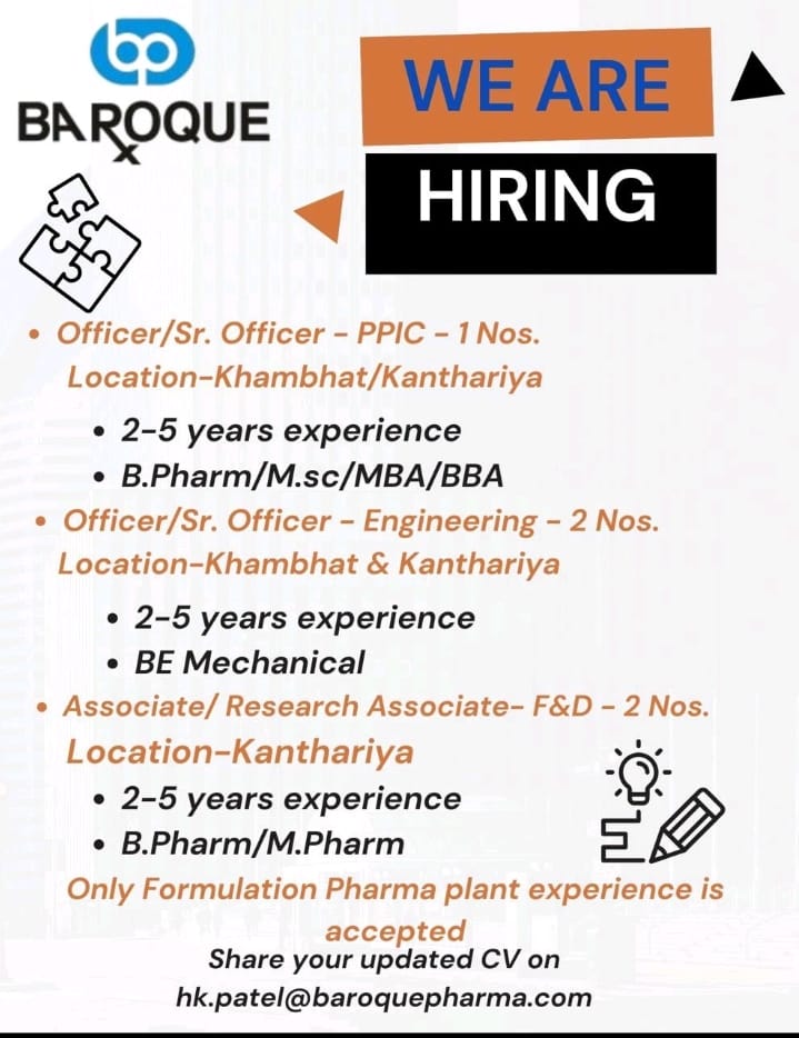 Baroque Pharma Latest Hiring 2025