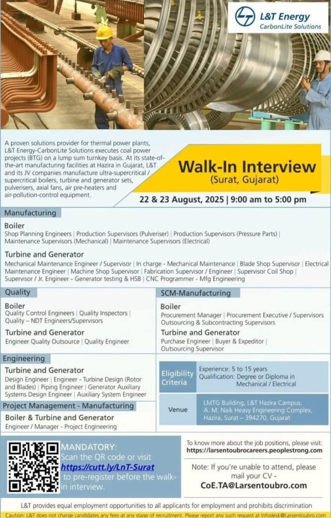 L&T Energy Walk in Interview 2025