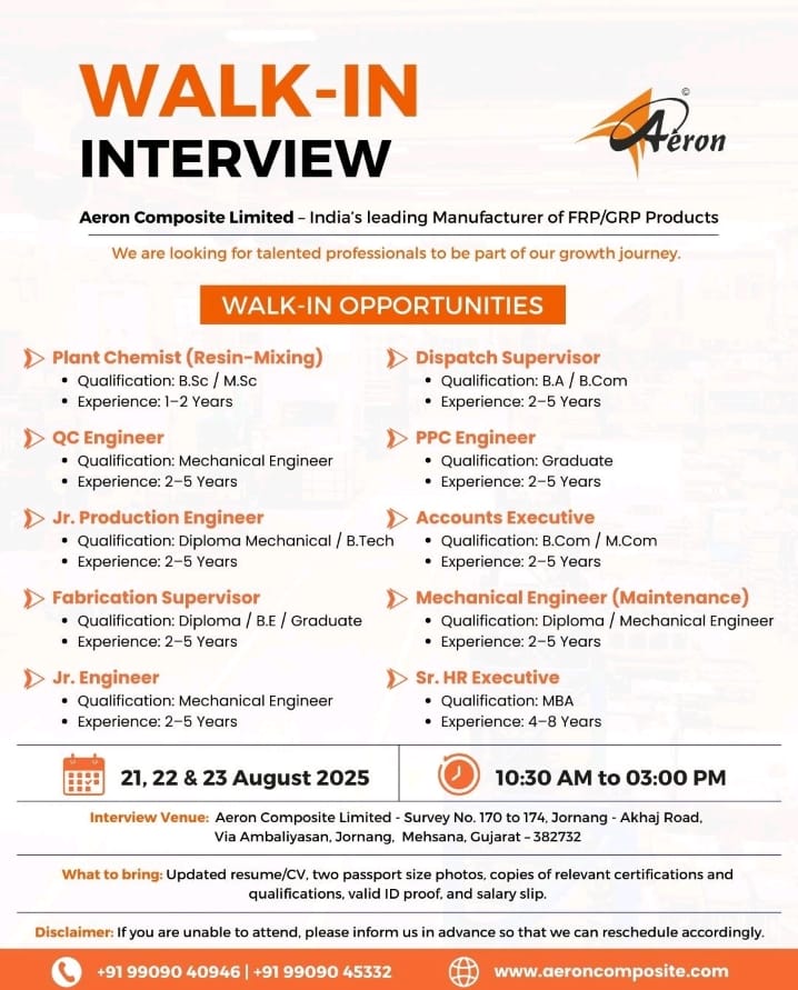 Aeron Composite Ltd Walk In Interview 2025
