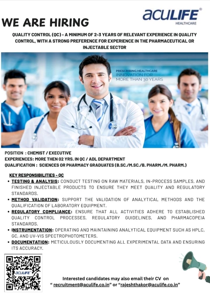Aculife Healthcare Latest Vacancy 2025