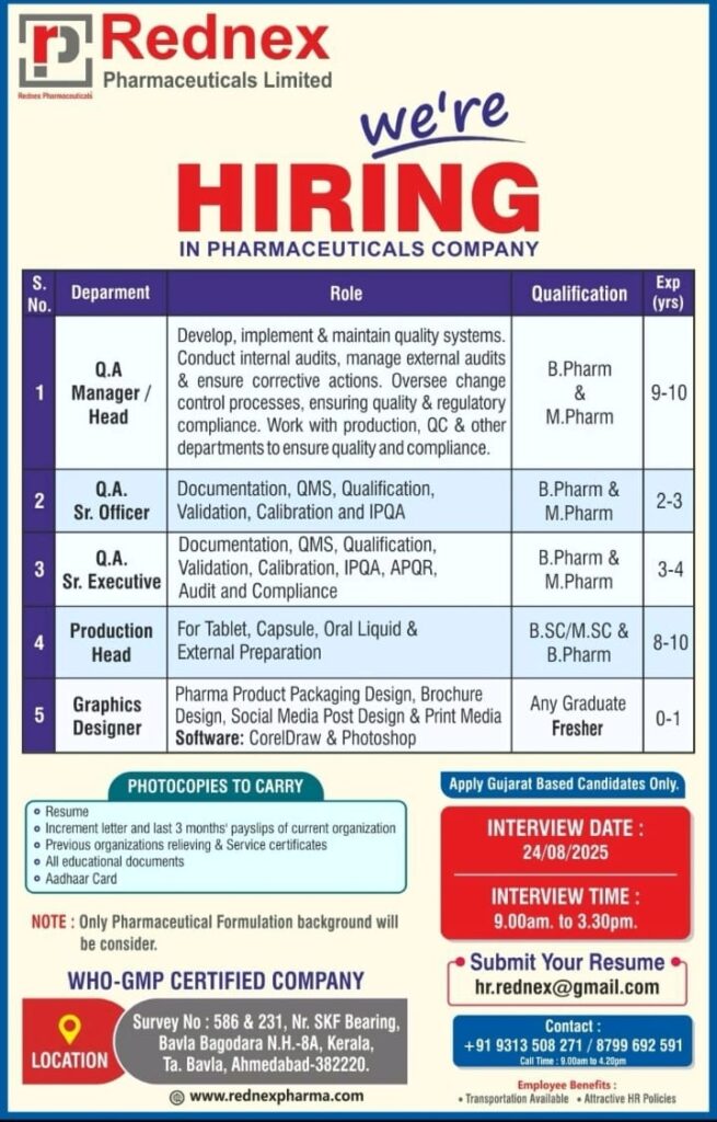 Rednex Pharma Walk In Interview 2025
