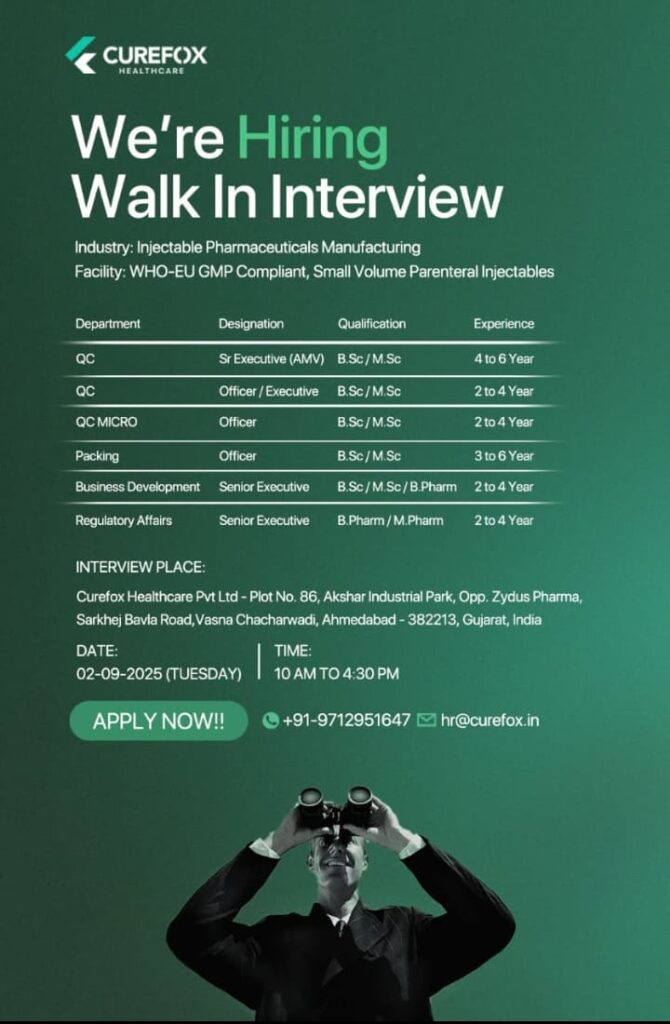 Curefox Healthcare Walk-In Interview 2025
