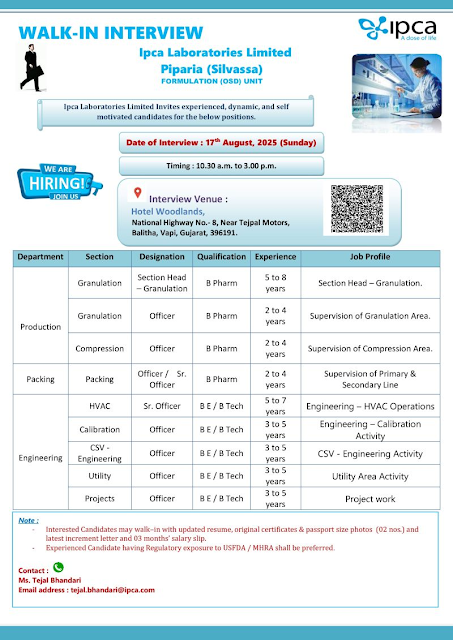 Ipca Laboratories Walk In Interview 2025