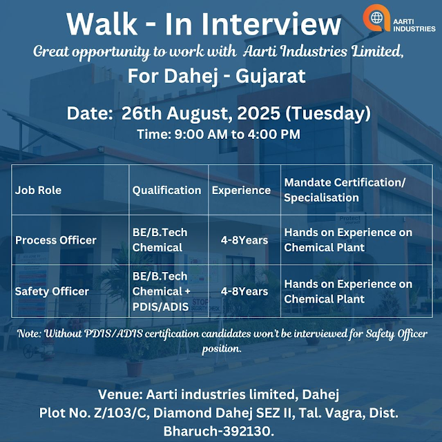 Aarti industries Walk in interview 2025