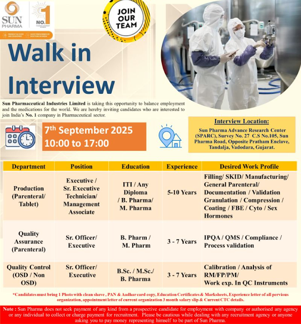 Sun Pharma Walk-In Interview 2025
