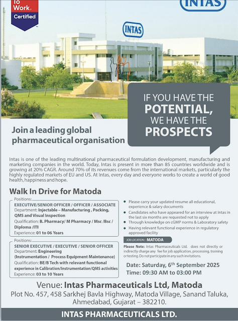 Intas Pharmaceuticals Walk-in Drive 2025