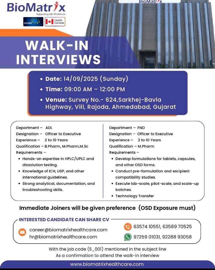 BioMatrix Walk-in Interviews 2025