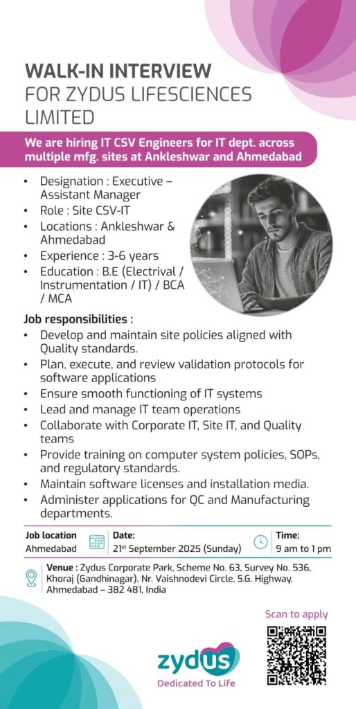 Zydus Lifesciences Walk-in Interview 2025