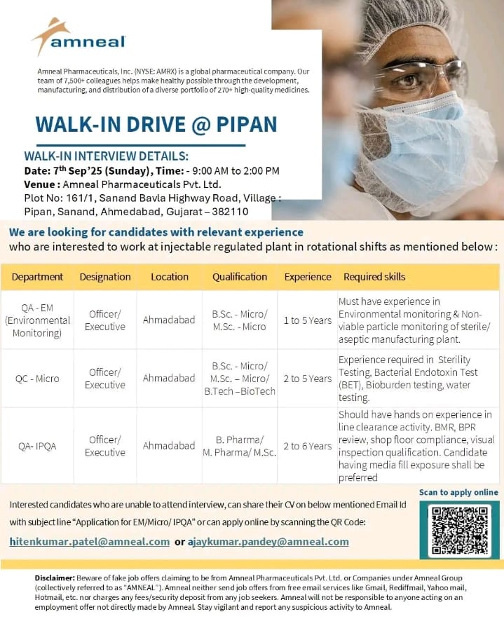 Amneal Pharma Walk-In Interview 2025