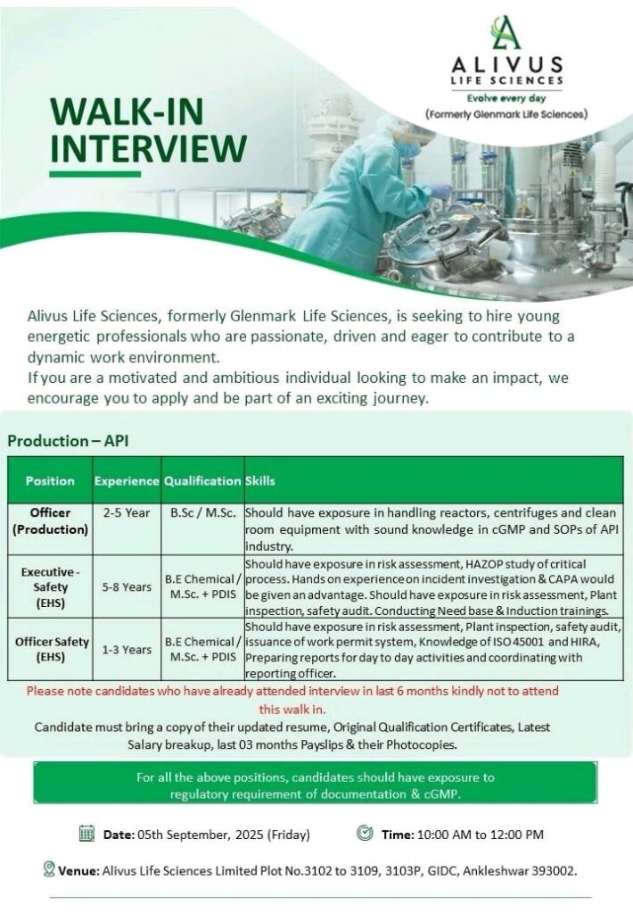 Alivus Life Sciences Walk-In Interview 2025