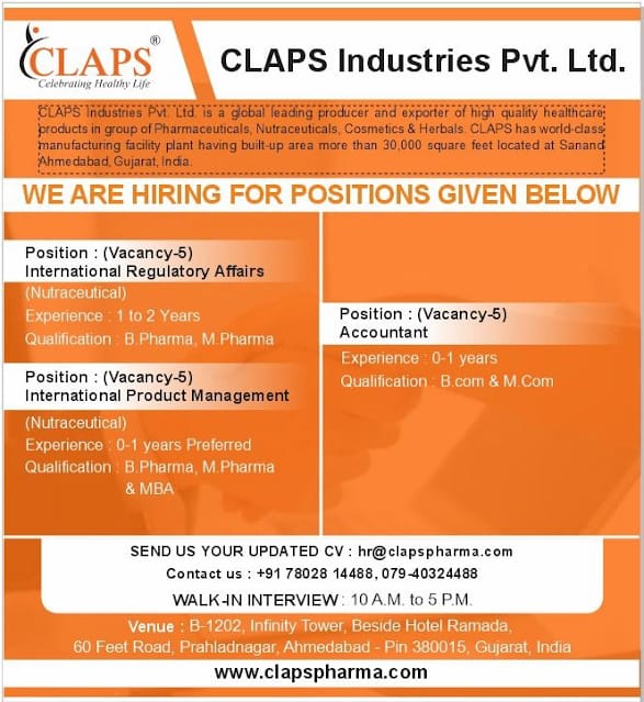 CLAPS Industries Walk-In Interview 2025