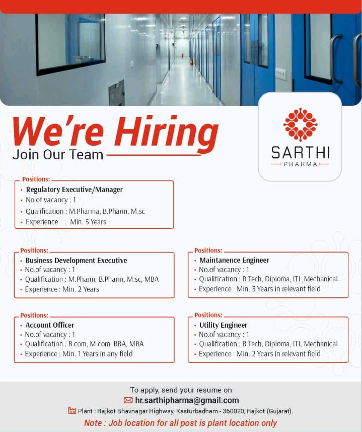 Sarthi Pharma Job Openings 2025